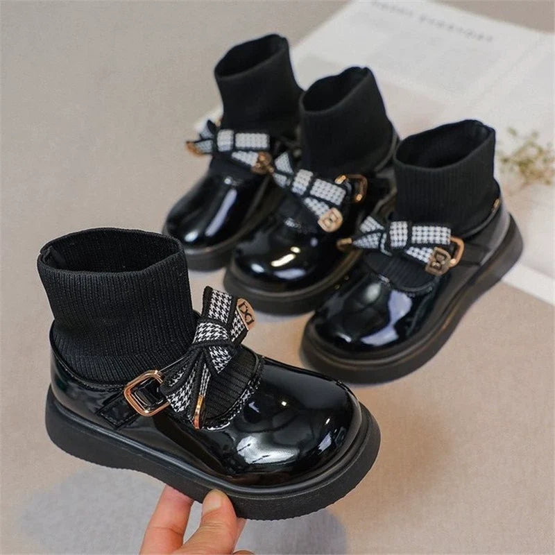 Bota Infantil Feminina com Lacinho Xadrez