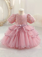 Vestido Infantil Festa Brilhante e Tule Camadas