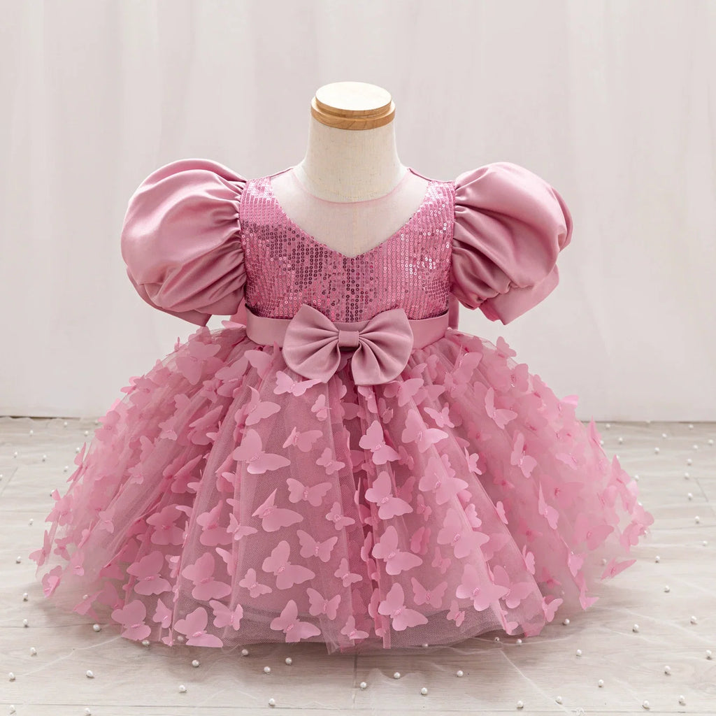 Vestido de Festa Infantil Borboletas e Laço
