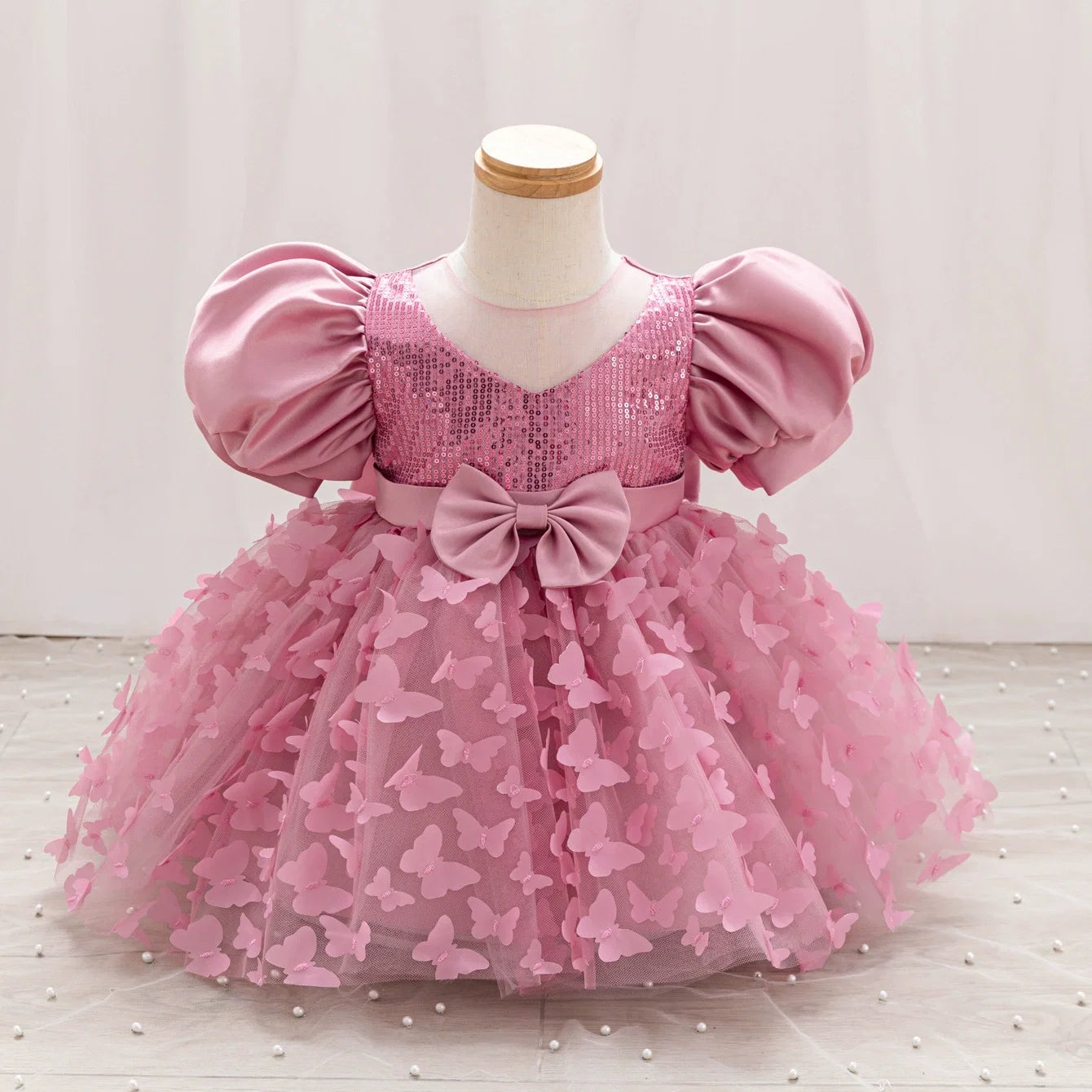 Vestido de Festa Infantil Borboletas e Laço