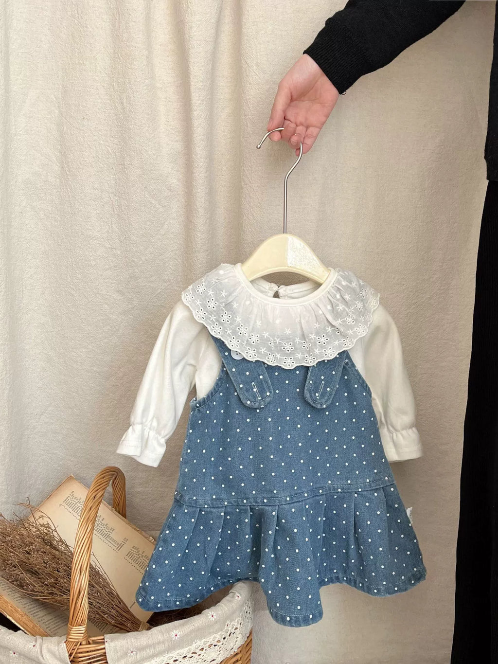 Vestido Infantil Poá + Camisa Branca