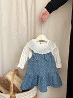 Vestido Infantil Poá + Camisa Branca