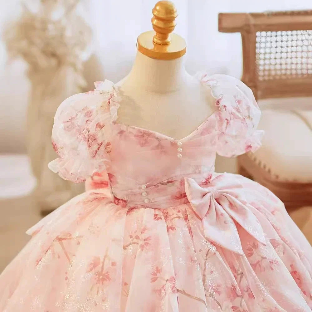 Vestido de Festa  Infantil Floral Lacinho
