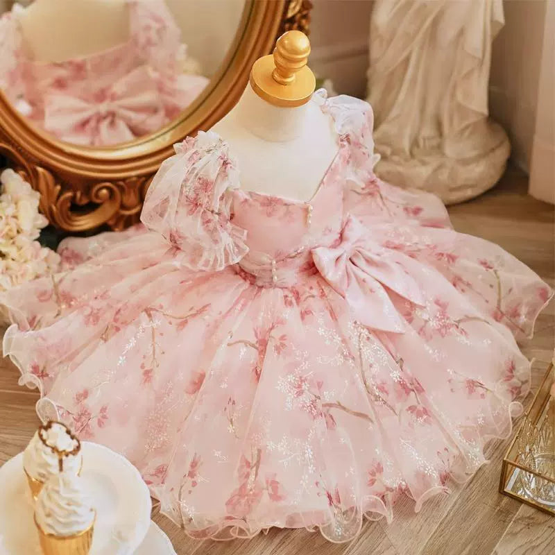 Vestido de Festa  Infantil Floral Lacinho