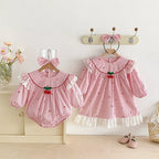 Body/ Vestido Infantil Rosa Cerejinhas