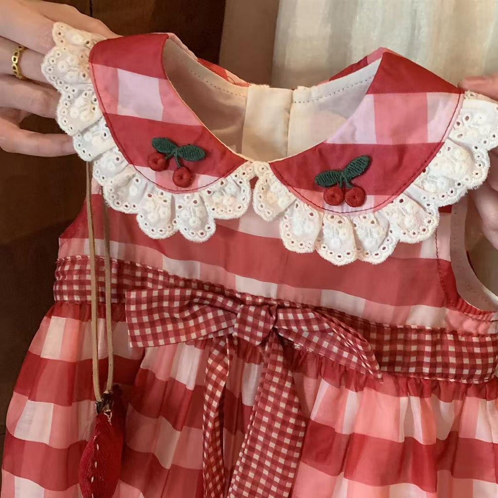 Vestido Infantil Xadrez Cerejinhas