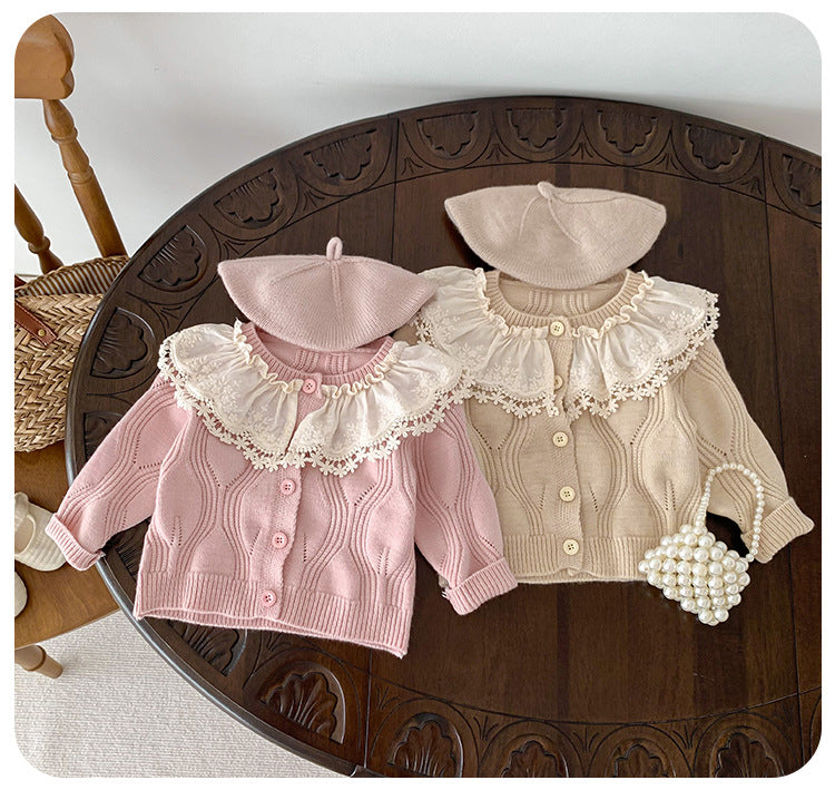Casaco Infantil Tricô Gola Rendinha
