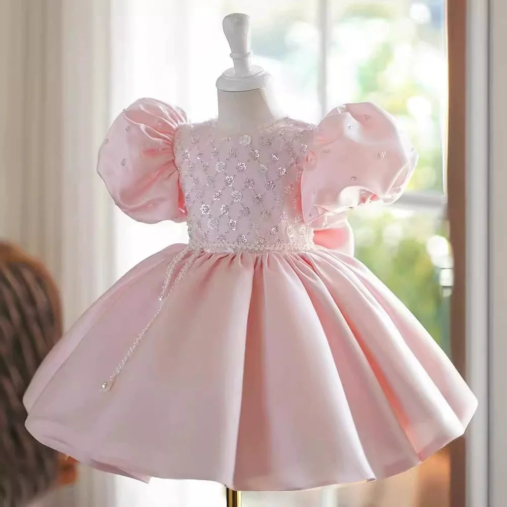 Vestido de Festa Infantil Rosa Lantejoulas
