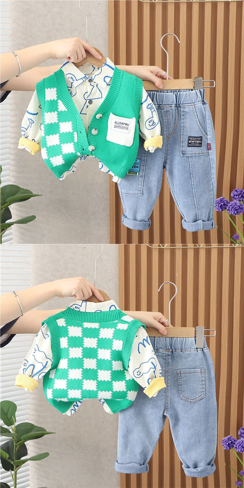 Conjunto Infanbtil 3 Peças Colete e Jeans
