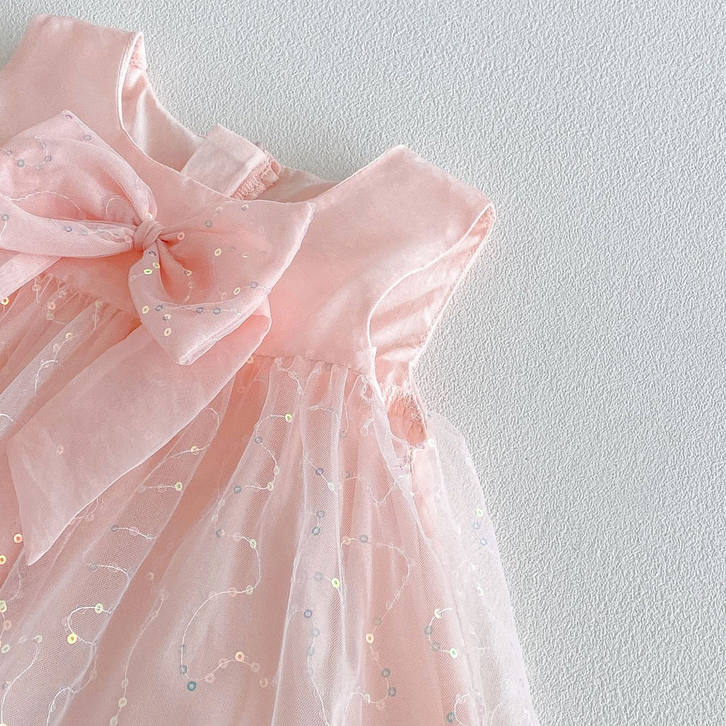 Vestido Infantil Tule Brilhante Lacinho