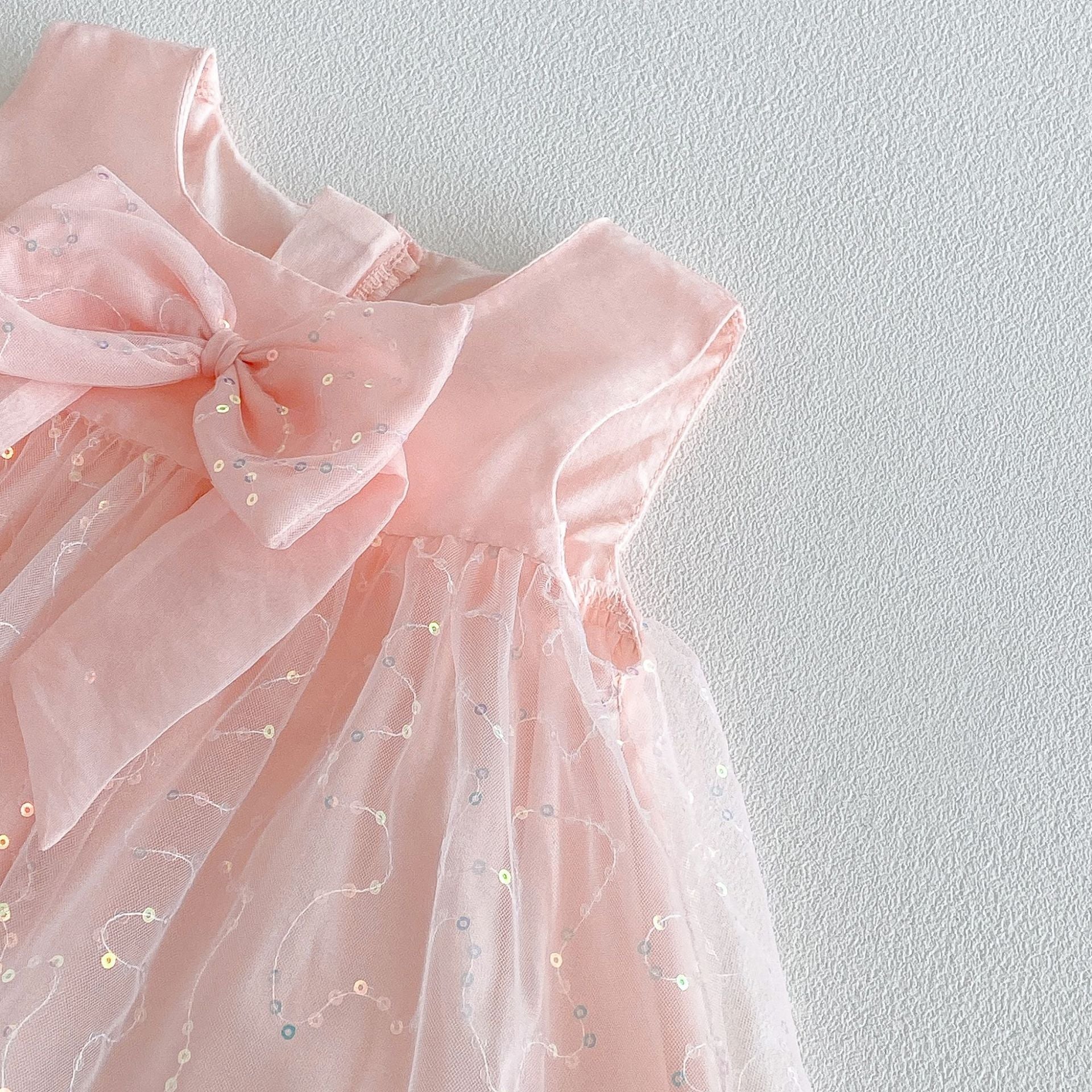 Vestido Infantil Tule Brilhante Lacinho