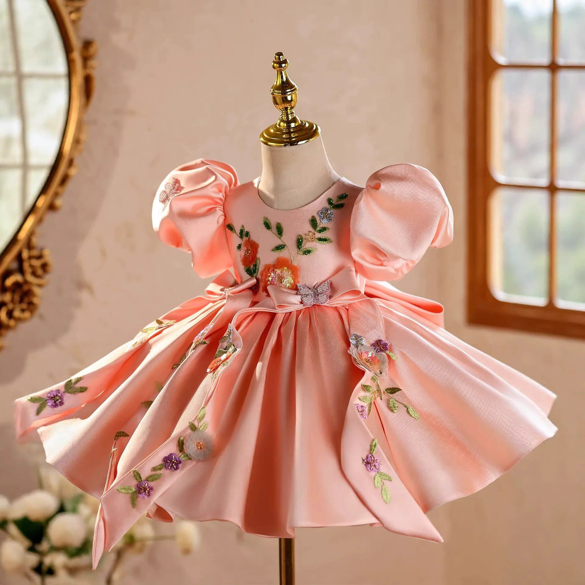 Vestido de Festa Infantil Laço e Flores