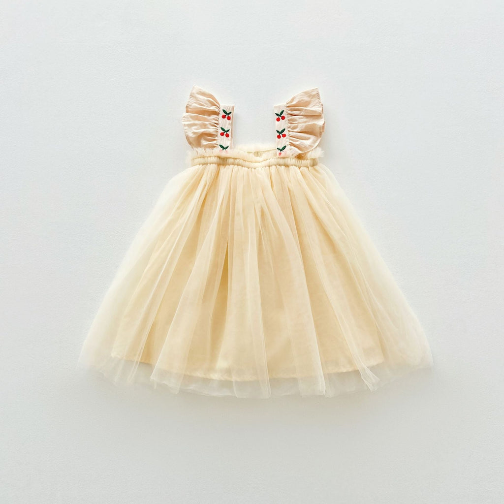 Vestido Infantil Tule Alcinha Cerejinhas