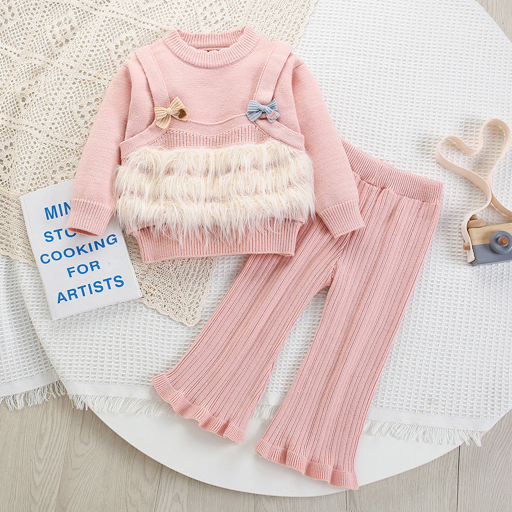 Conjunto Infantil Tricô Lacinho e Pelinhos