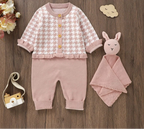 Macacão Infantil de Tricô Rose Xadrez