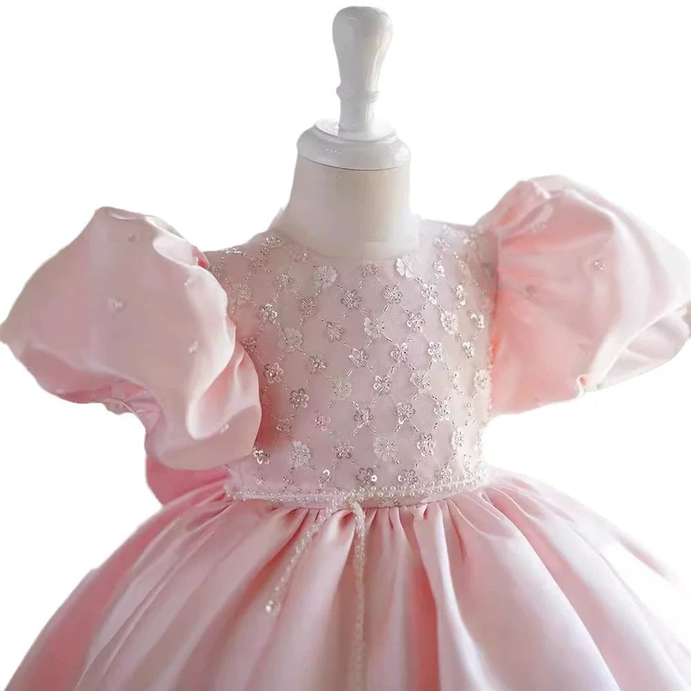 Vestido de Festa Infantil Rosa Lantejoulas