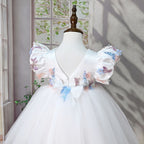 Vestido de Festa Branco com Flores Coloridas