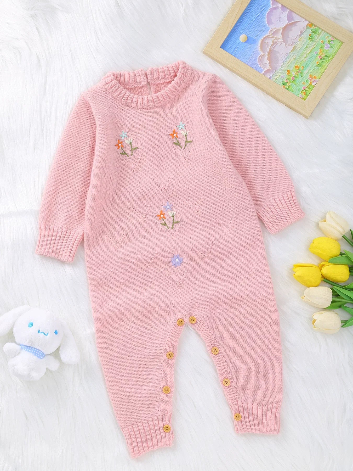 Macacão Infantil de Tricô Florzinhas
