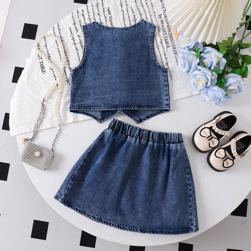 Conjunto Infantil Jeans Florzinha Lacinhos