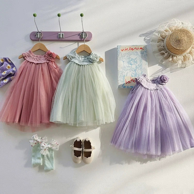 Vestido Infantil de Tule Flor