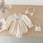 Body/ Vestido Infantil Bege Bordadinho