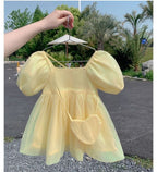 Vestido Infantil De Tule Bolsinha