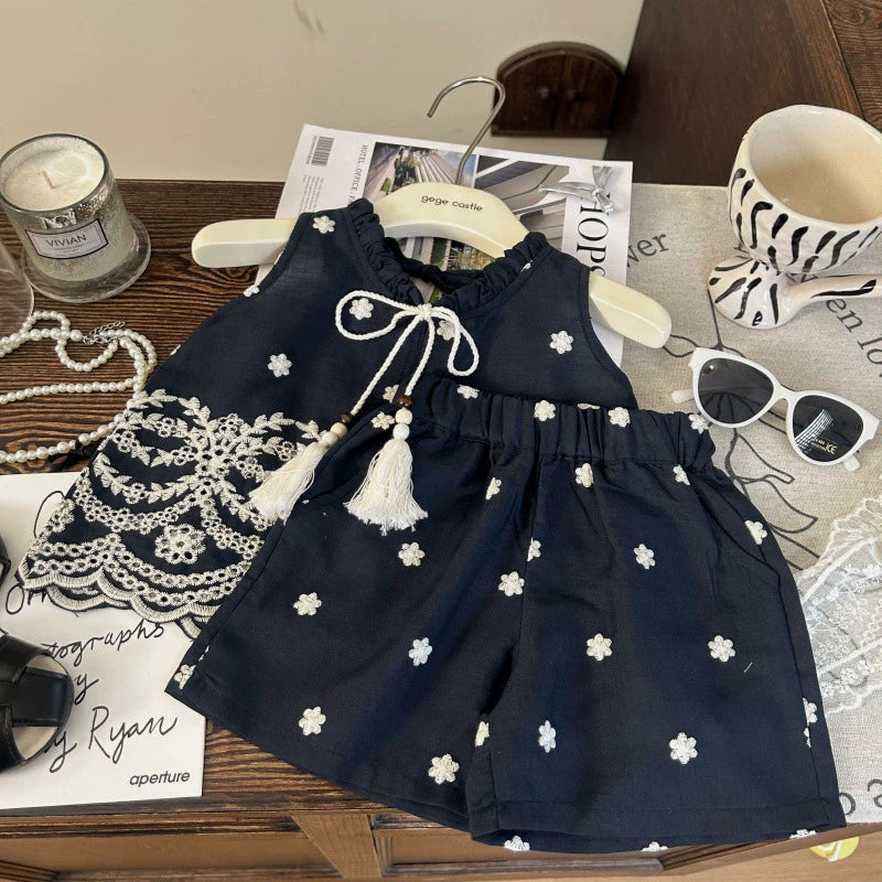 Conjunto Infantil Feminino Bordado Floral