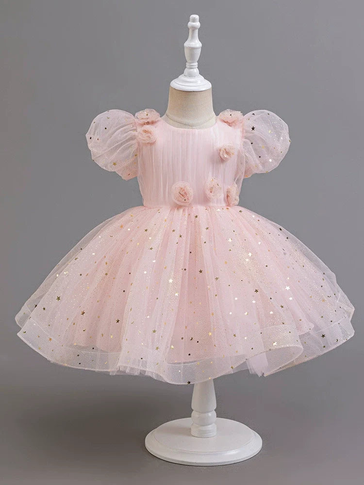 Vestido De Festa Infantil Florzinhas e Brilhos