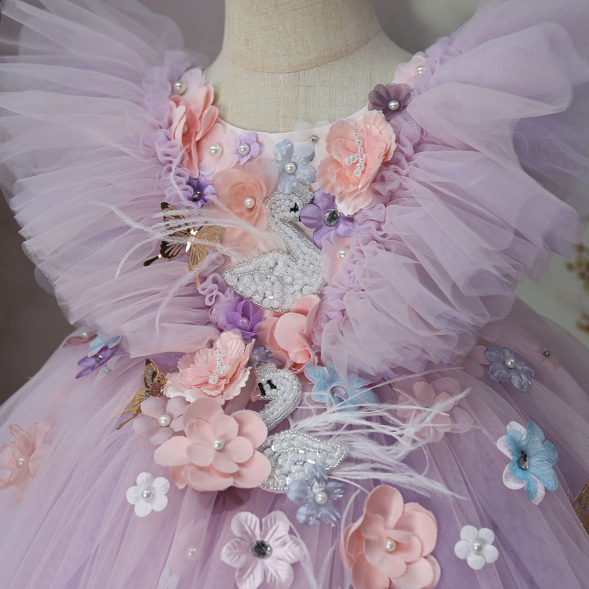 Vestido Infantil de Festa Floral Flamingo