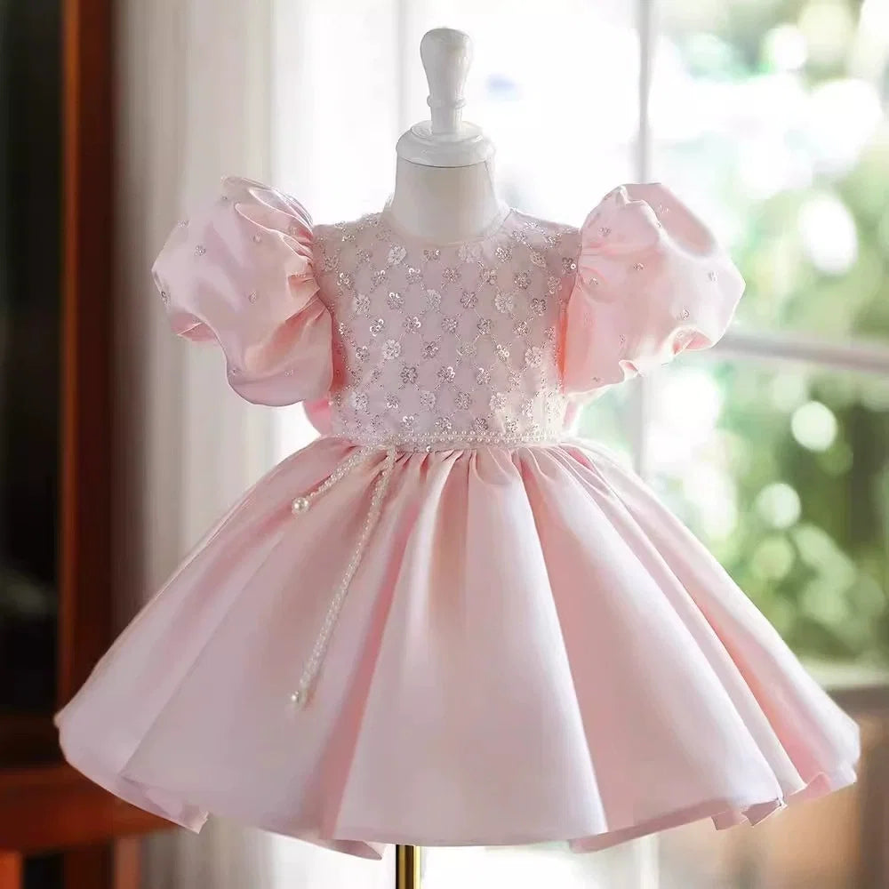 Vestido de Festa Infantil Rosa Lantejoulas