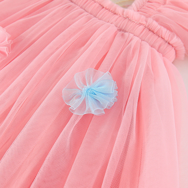 Vestido Infantil de Tule com Asas e Flores