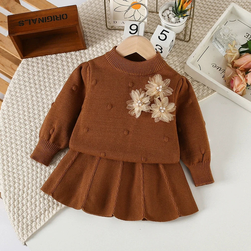 Conjunto Infantil Feminino Tricô Flores