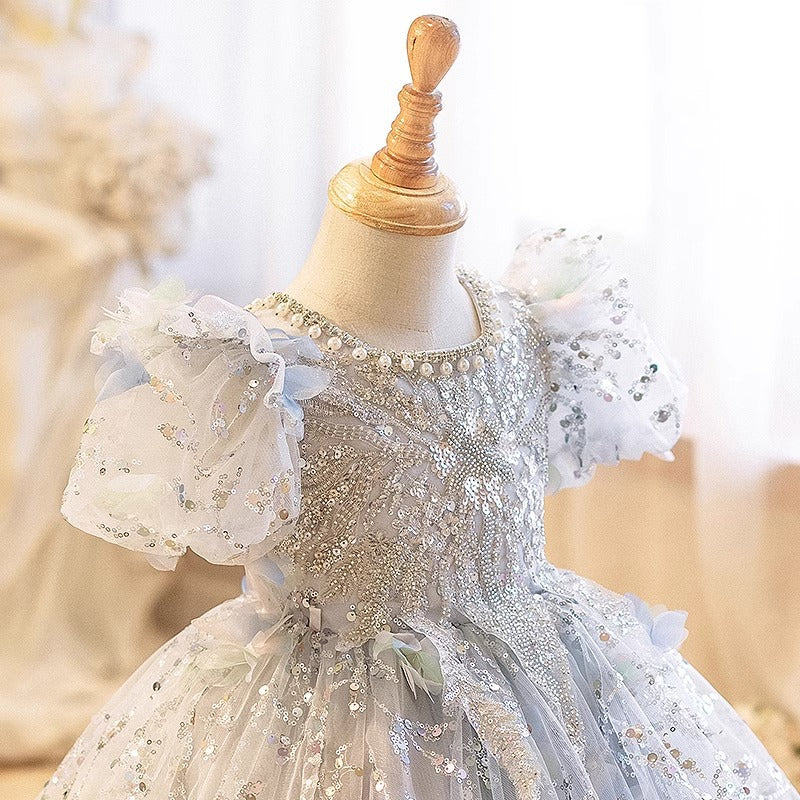 Vestido de Festa com Pedras e Pérolas Brilhantes