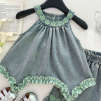Conjunto Infantil Feminino Jeans Florzinhas