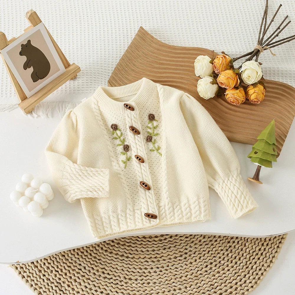 Conjunto Infantil Feminino Tricô Florzinhas