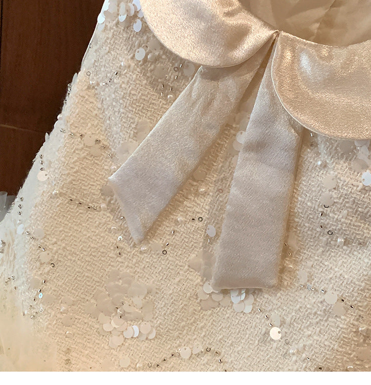 Vestido + Manga Longa Lantejoulas Barra Tule