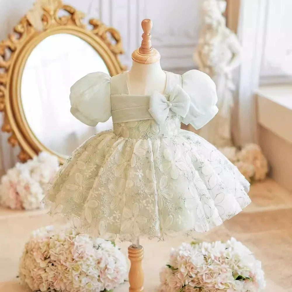 Vestido Infantil de Festa Flores Lacinho
