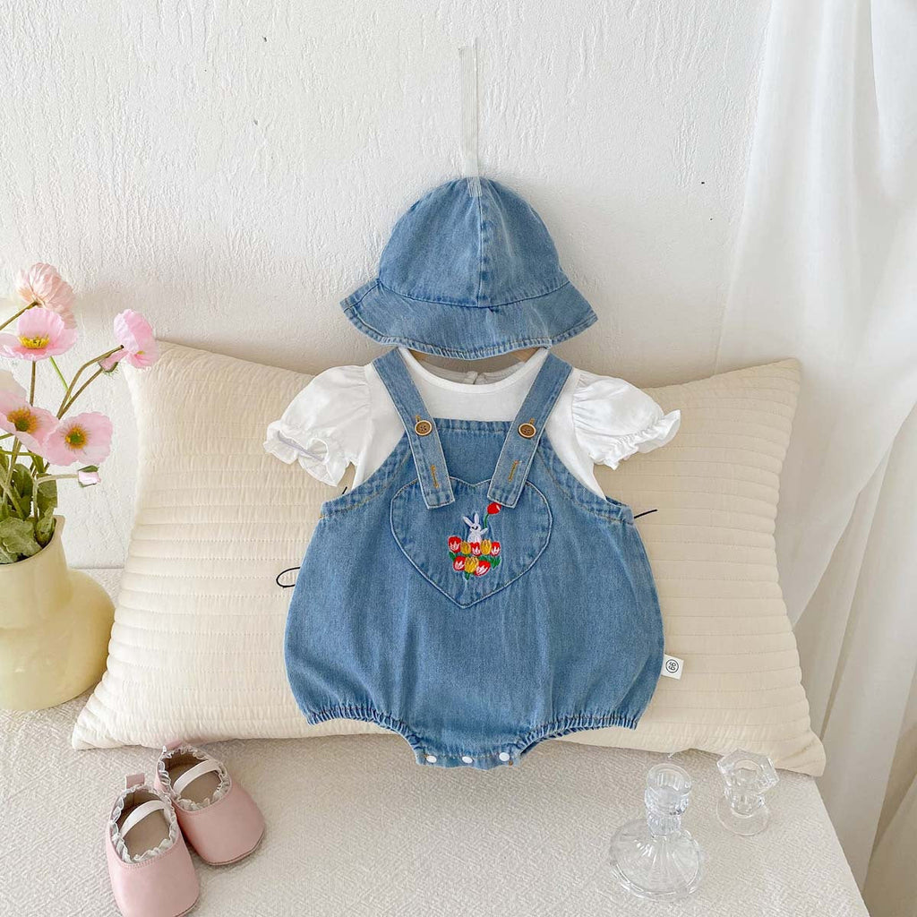 Jardineira Infantil Jeans + Chapéu