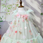 Vestido Infantil Tule Flores e Asinha