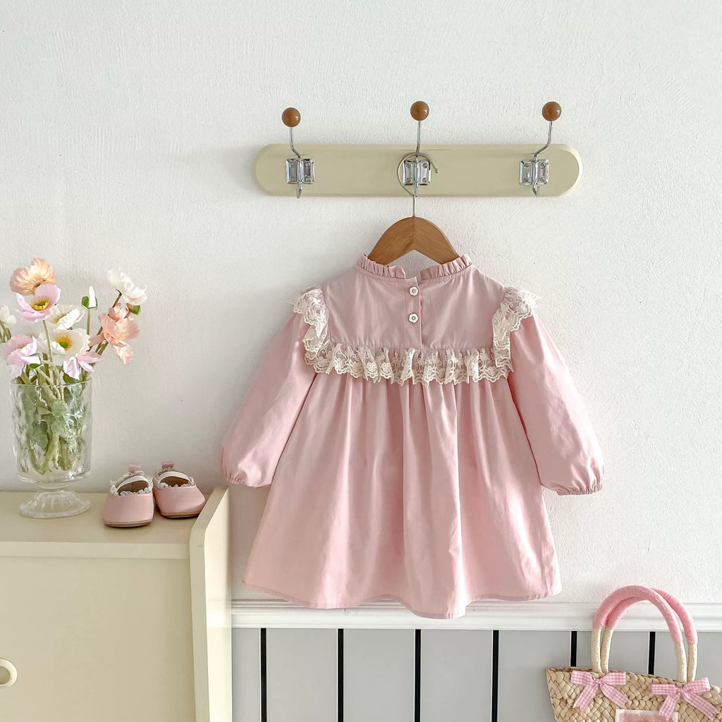 Vestido Infantil Rosa Bordadinho