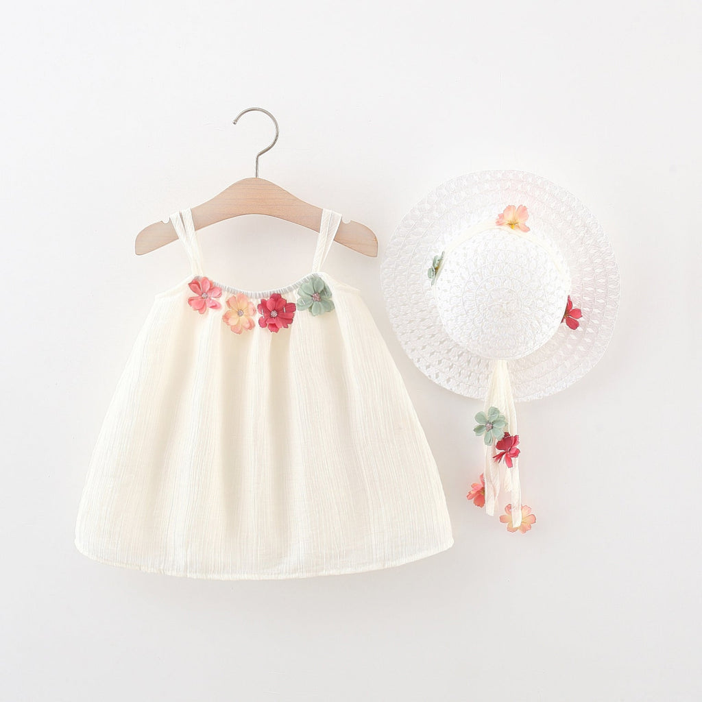 Vestido Infantil com Flores + Chapéu