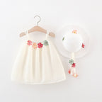 Vestido Infantil com Flores + Chapéu