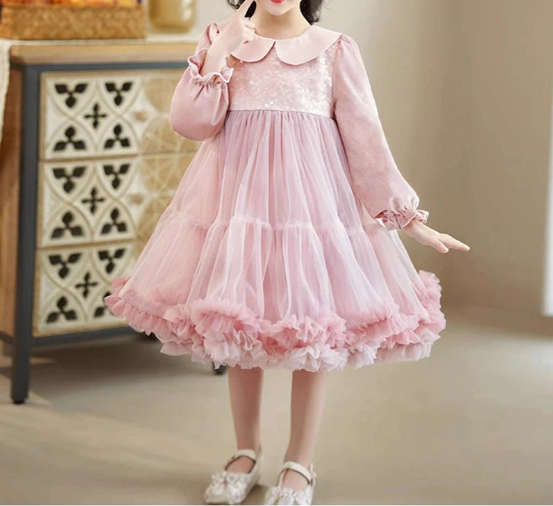 Vestido Infantil Rosa Lantejoulas