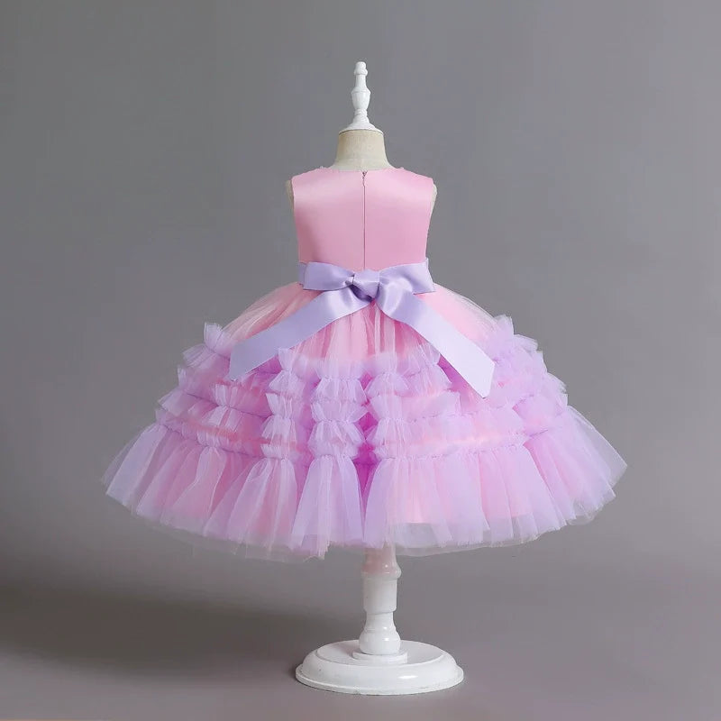 Vestido Festa Infantil Rosa Camadas