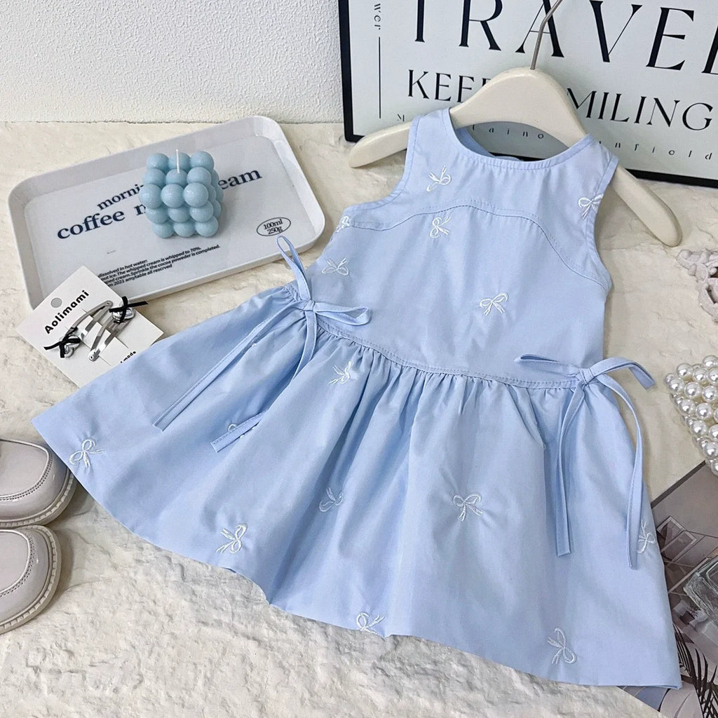 Vestido Infantil Azul Lacinhos