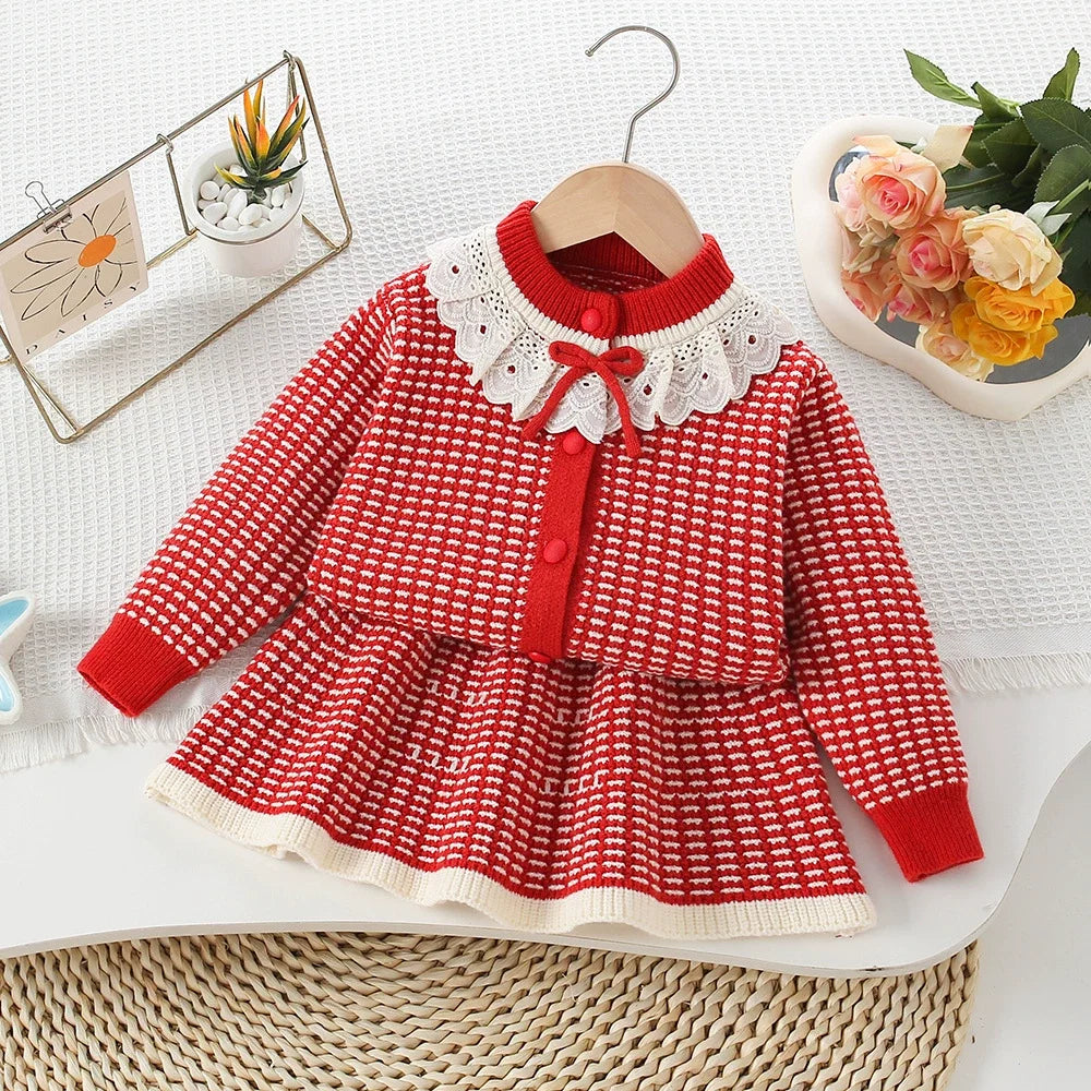 Conjunto Infantil Feminino Tricô Golinha de Renda