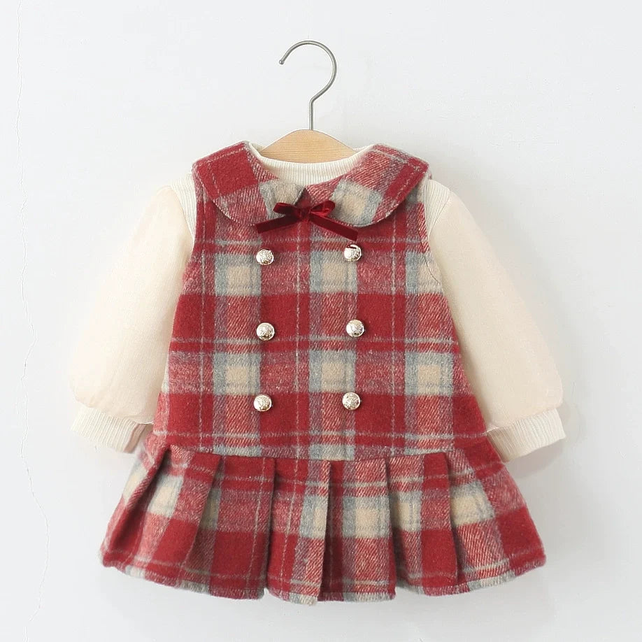 Vestido Infantil  Xadrez + Manga Longa