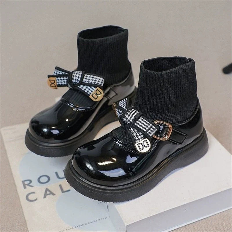 Bota Infantil Feminina com Lacinho Xadrez