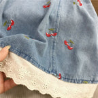 Vestido Infantil Jeans Bordado Cerejinha