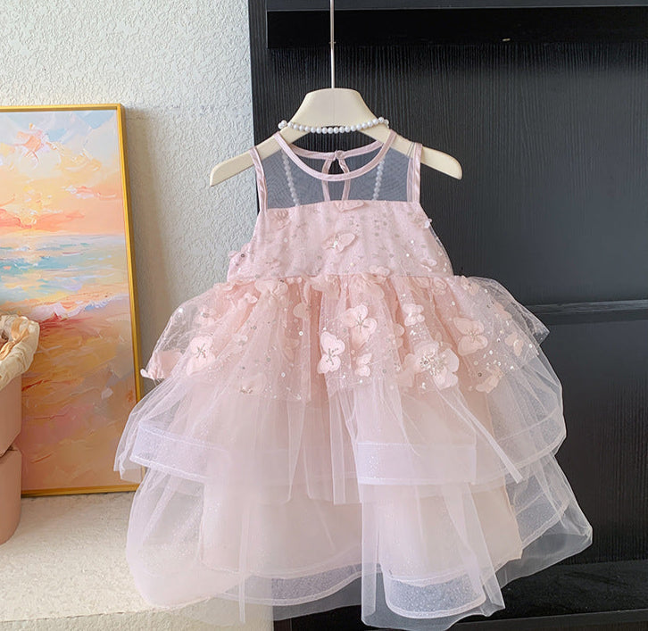 Vestido Infantil Festa Rosa Flores
